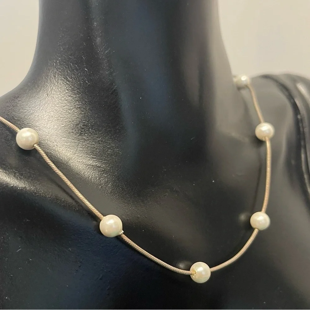 Sterling silver faux pearl necklace